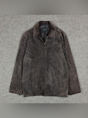 Bernardo Brown Suede Leather Harrington Jacket Men’s Large Full Zip Lined Y2K